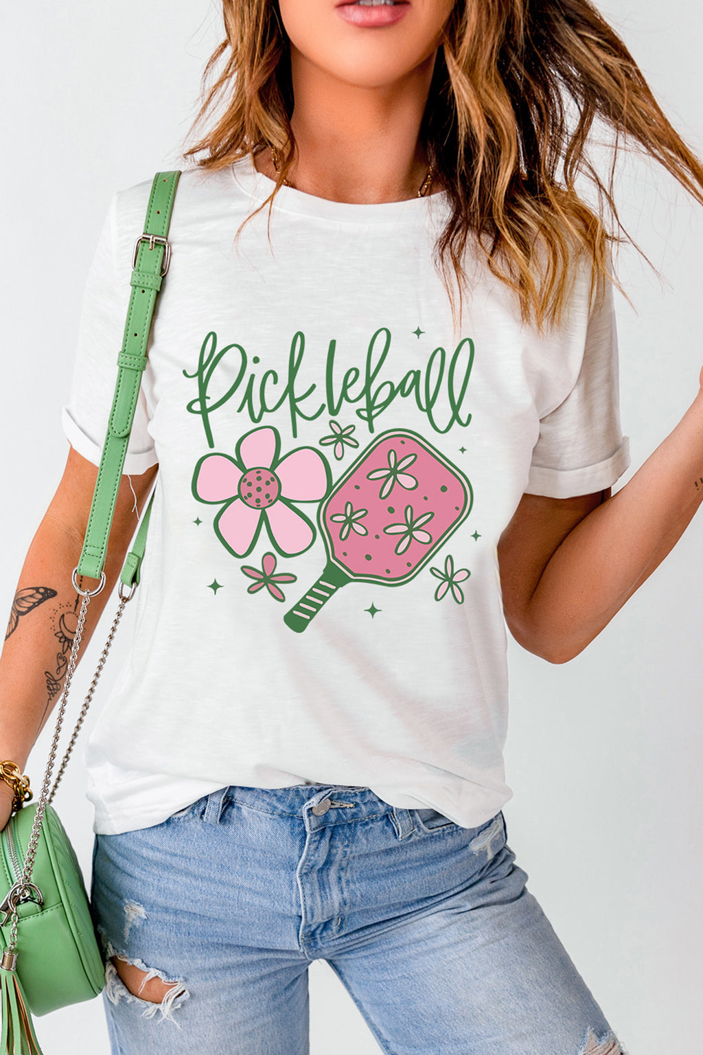 White Pickleball Sweet Flower Printed T Shirt