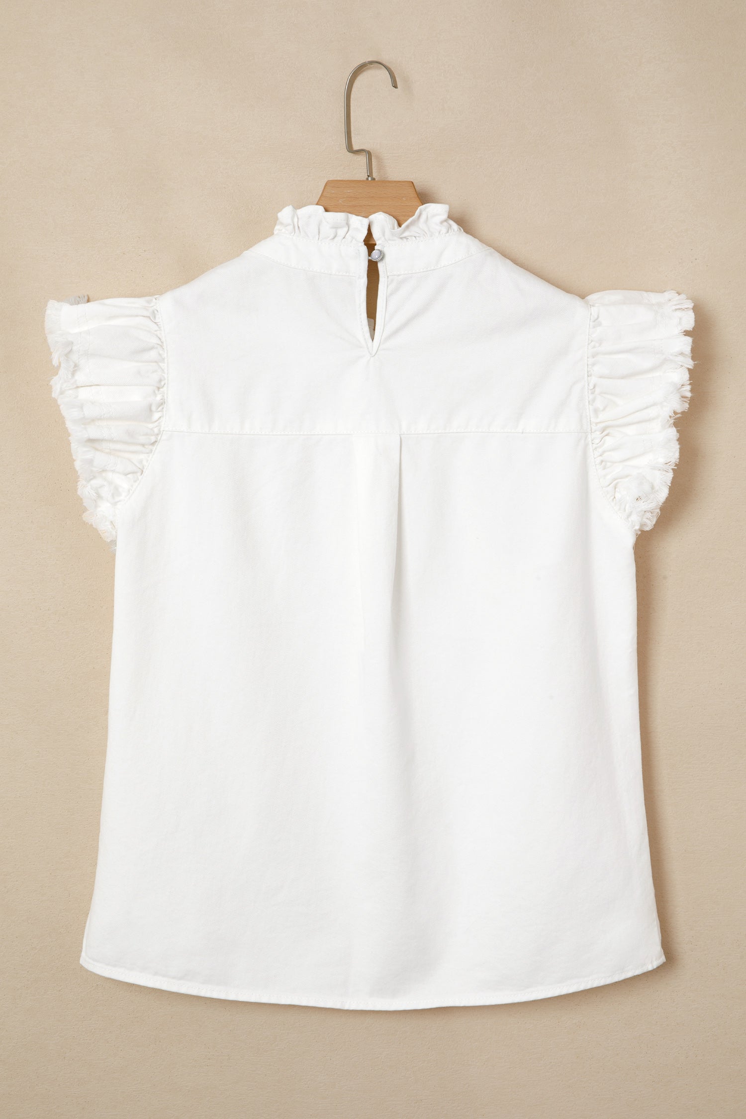 Beau Blue Frilled Collar Flutter Sleeve Denim Top