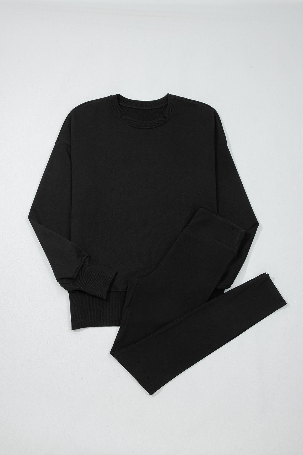 Orchid Mist Solid Color Oversized Slit Sweatshirt Ribbed Leggings Set