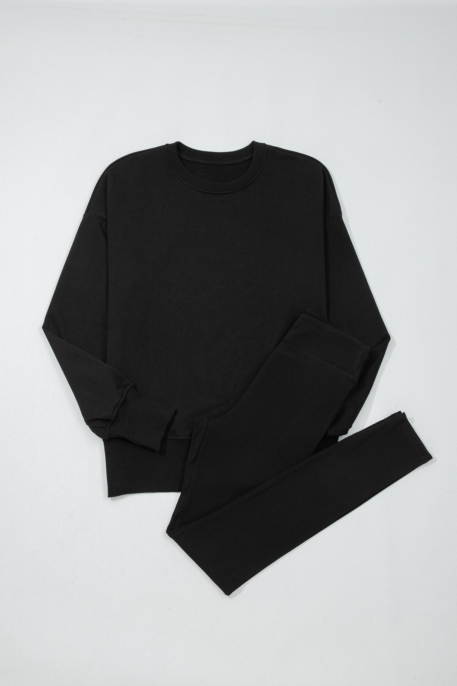 Orchid Mist Solid Color Oversized Slit Sweatshirt Ribbed Leggings Set
