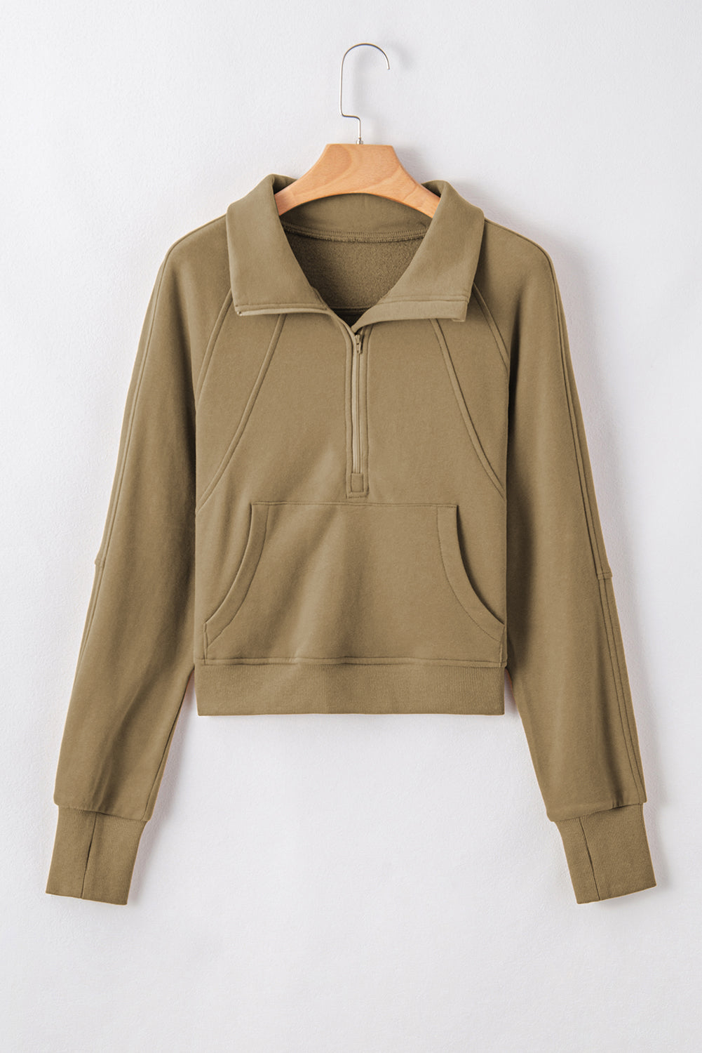 Phalaenopsis Zip Up Stand Collar Ribbed Thumbhole Sleeve Sweatshirt