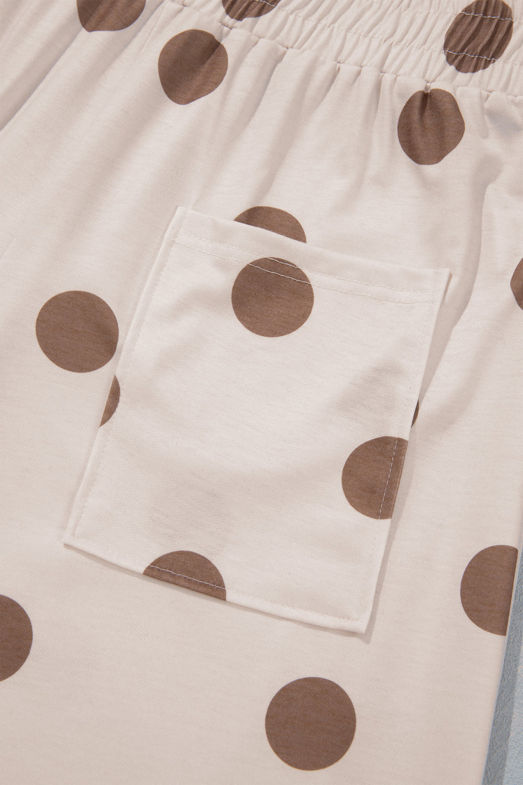 Beige Polka Dot Wide Leg Elastic Waist Casual Pants