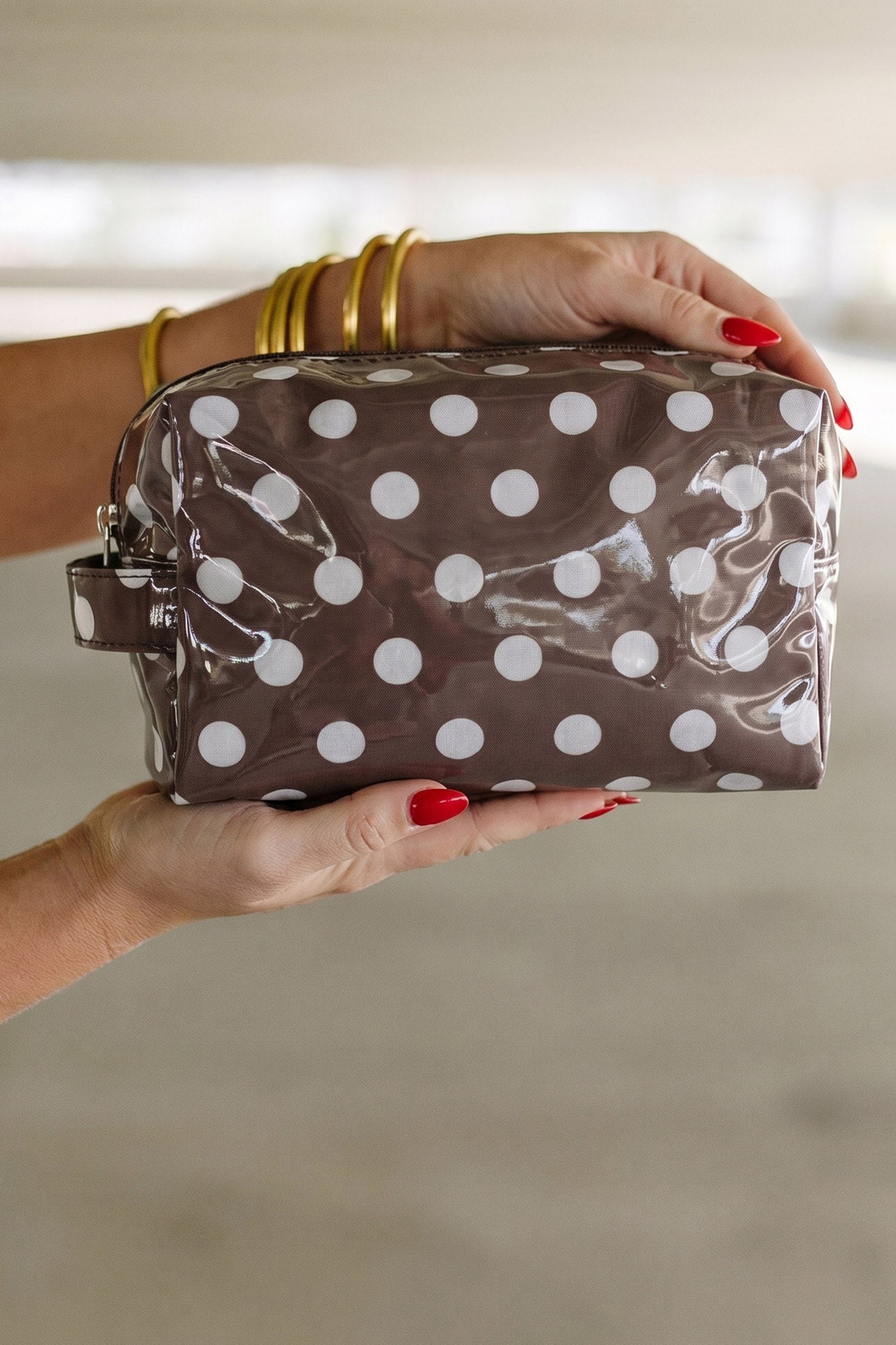 Pink Durable PVC Polka Dot Makeup Bag