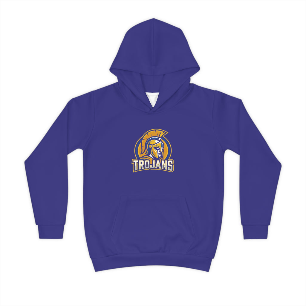 Trojans Kids Hoodie — Youth Purple Team Hoodie with Trojan Helmet Logo