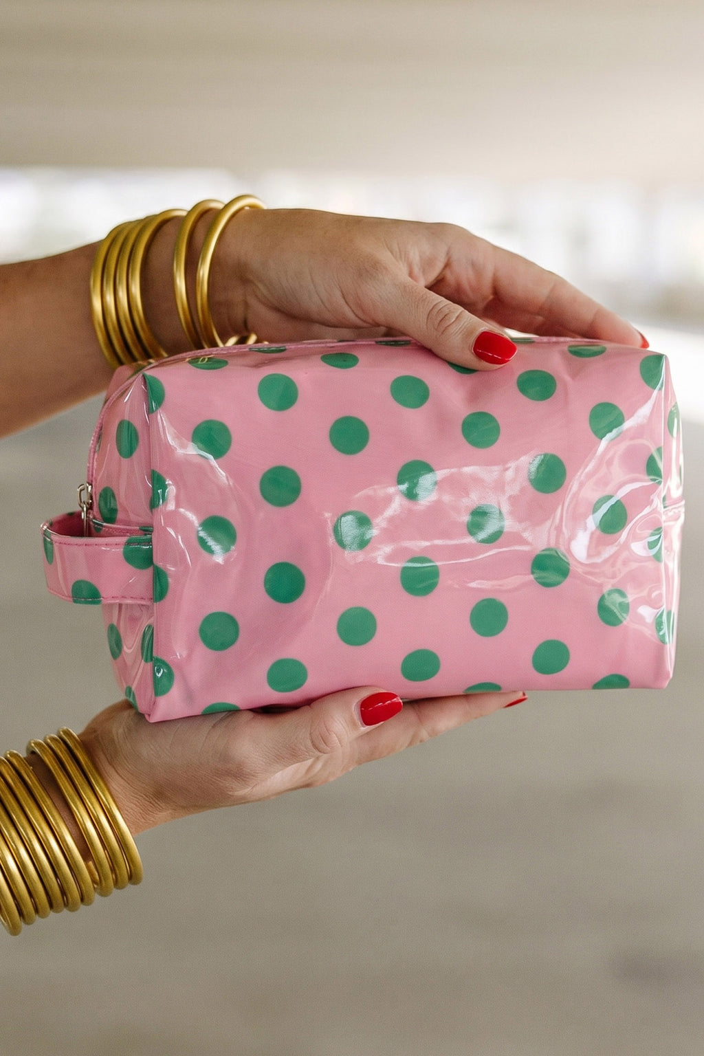 Pink Durable PVC Polka Dot Makeup Bag