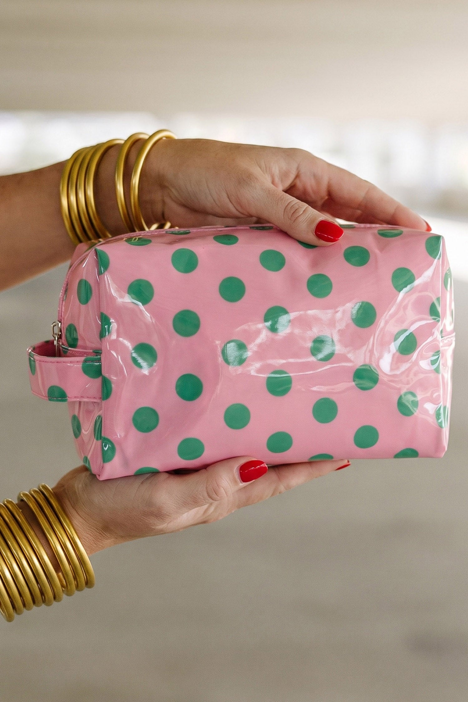 Pink Durable PVC Polka Dot Makeup Bag