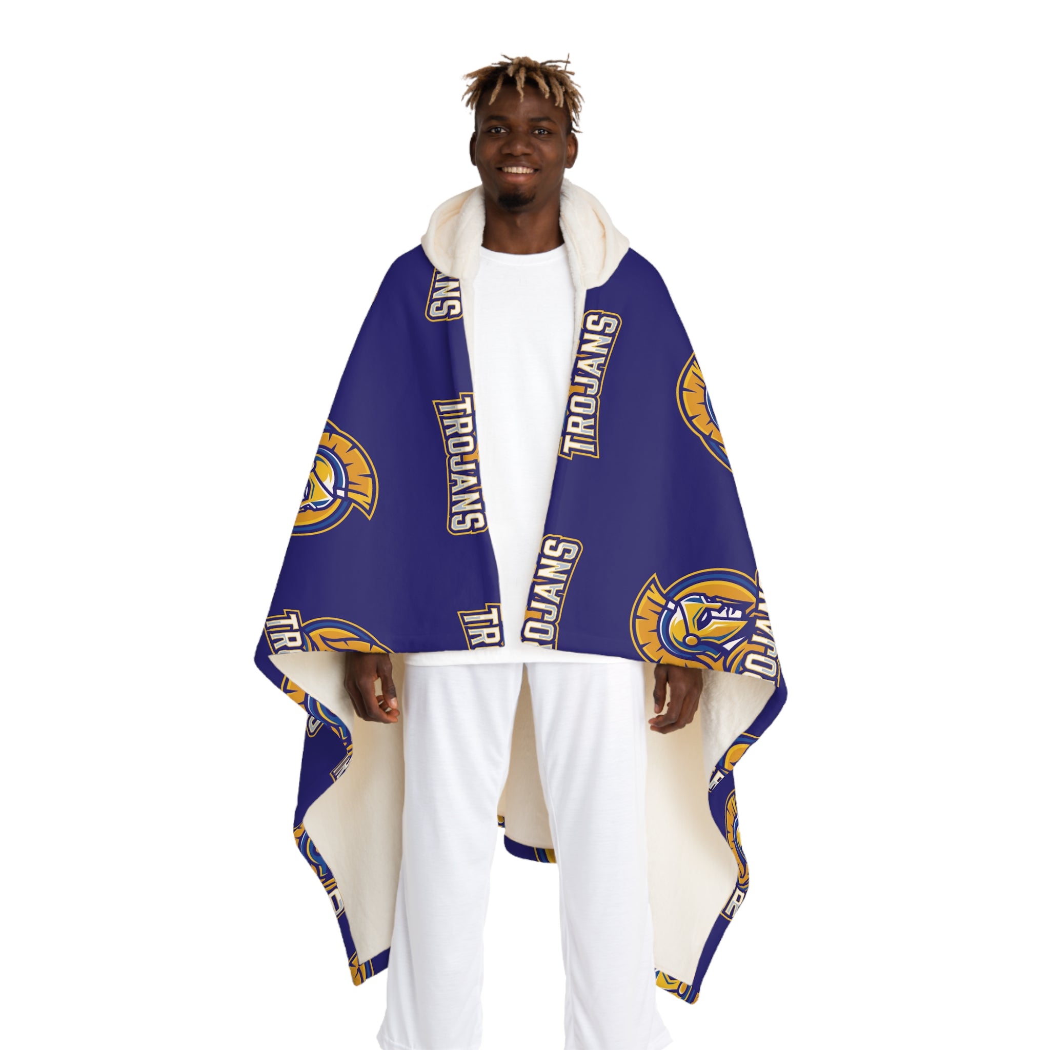 Trojans Hooded Sherpa Blanket — Cozy Fleece Hoodie with Team Logo