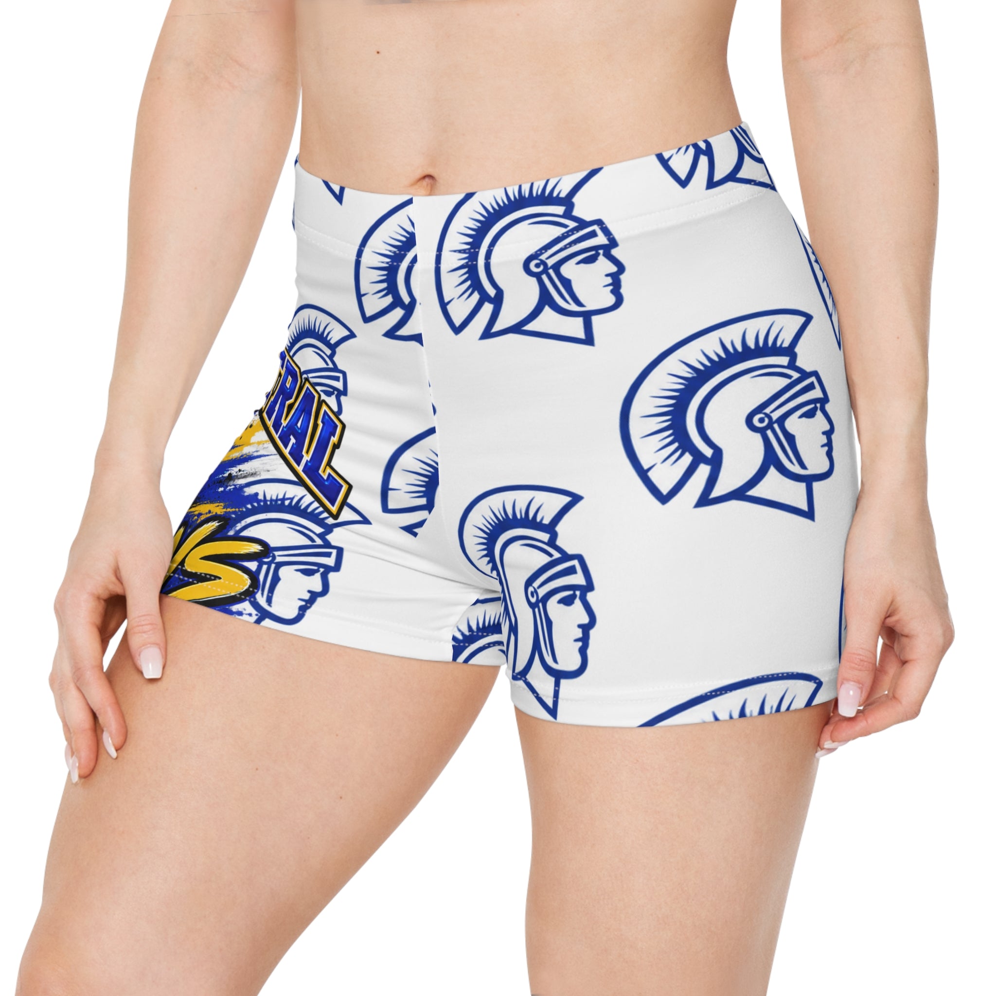 Trojan Logo Women's Athletic Shorts — All-Over Print Team Spirit