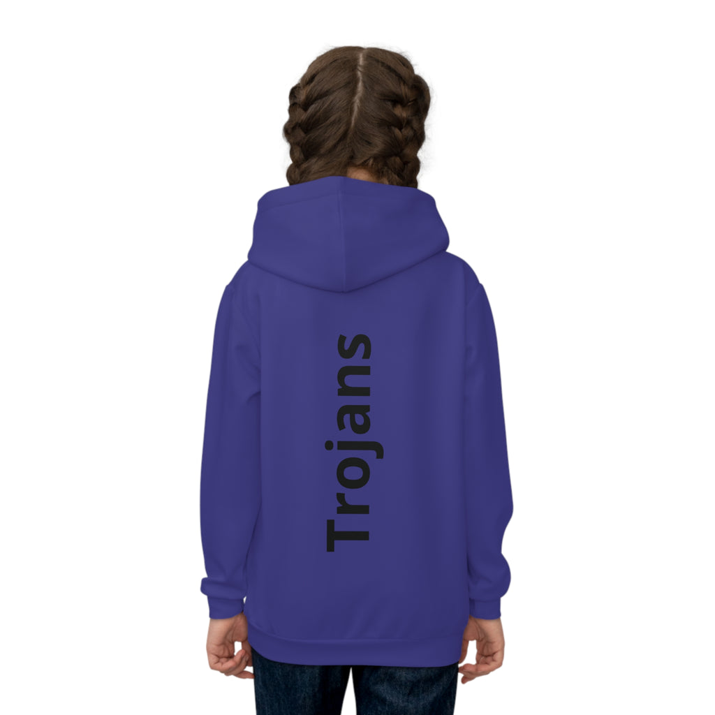 Trojans Kids Hoodie — Youth Purple Team Hoodie with Trojan Helmet Logo
