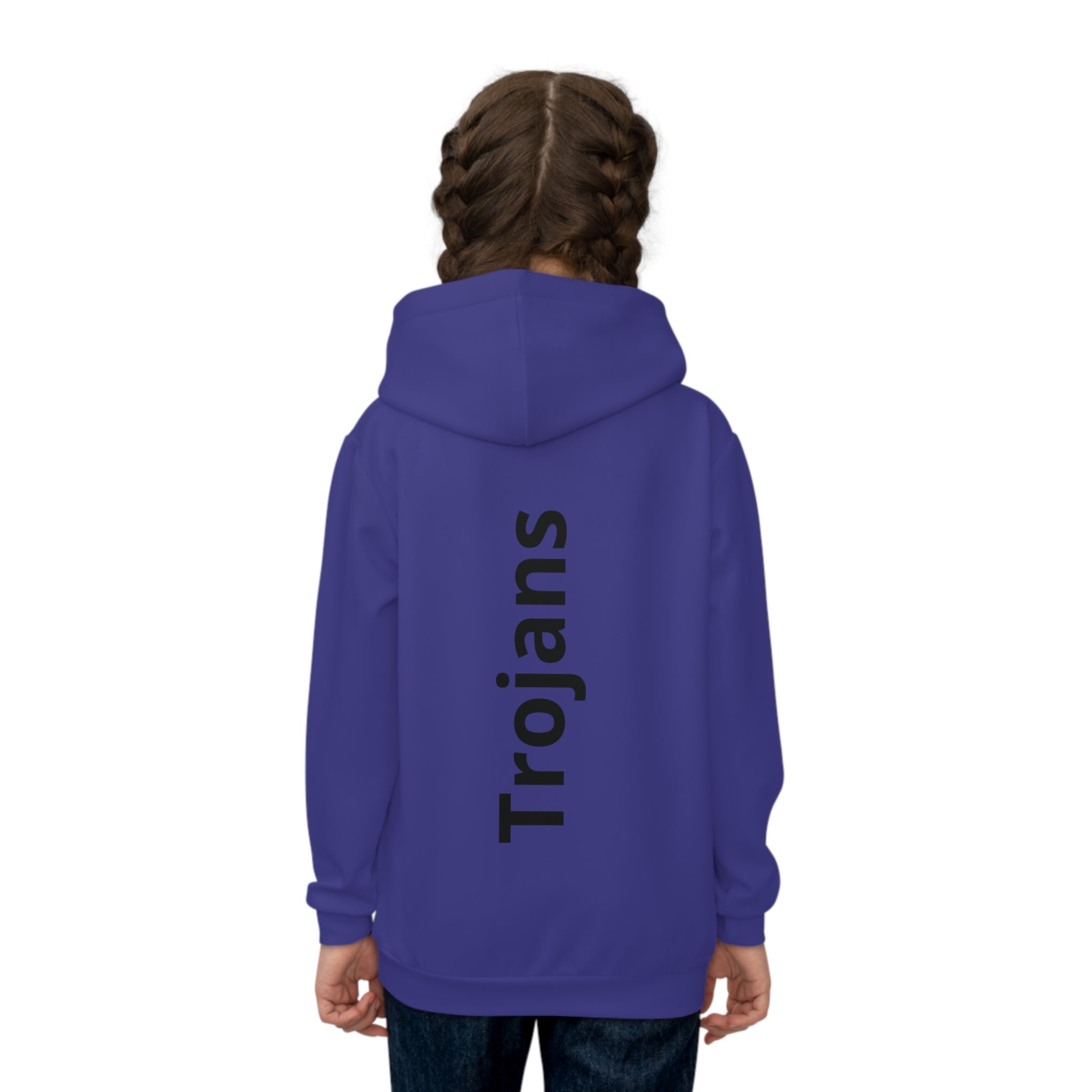 Trojans Kids Hoodie — Youth Purple Team Hoodie with Trojan Helmet Logo