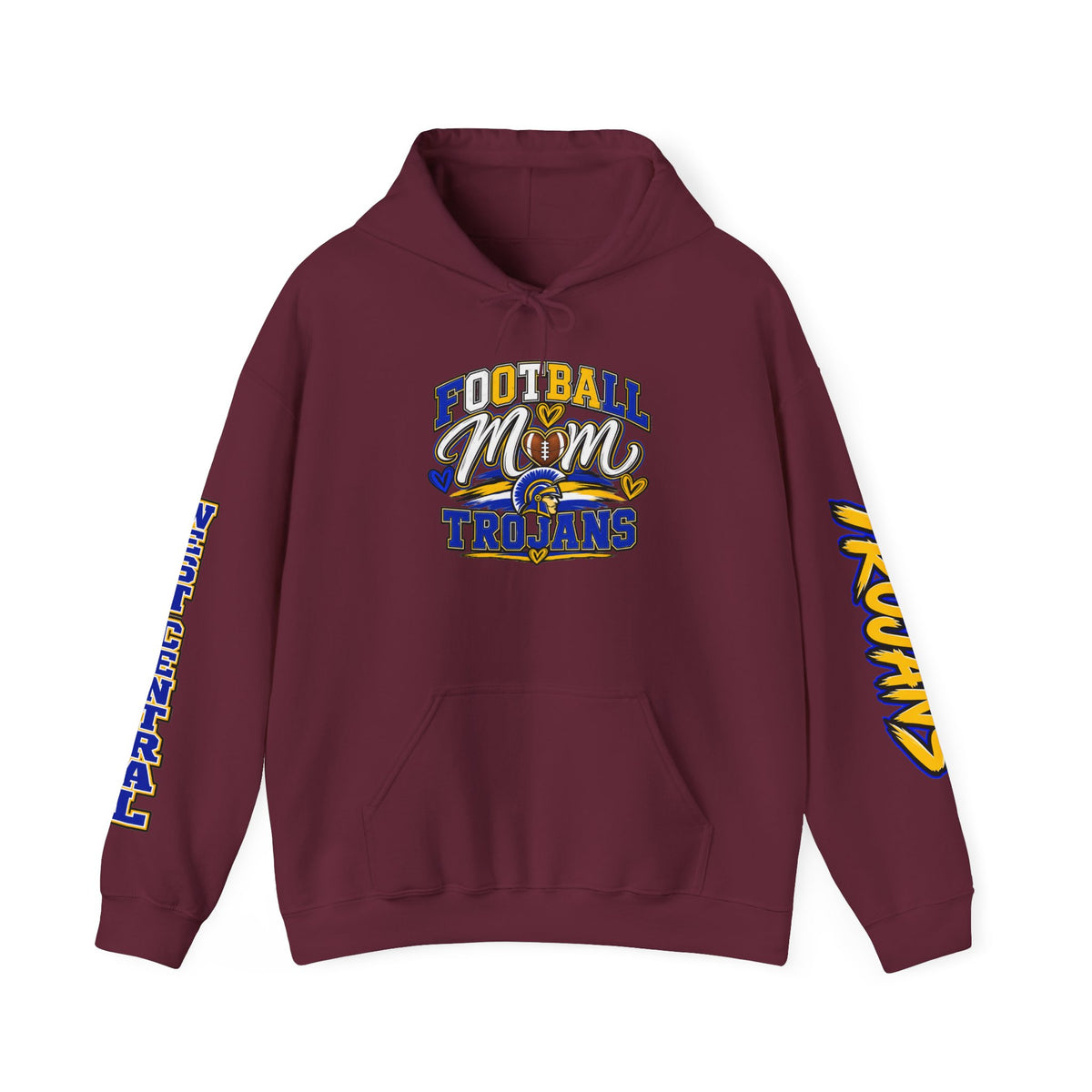 Football Mom Hoodie — Trojans West Central Sleeve Design