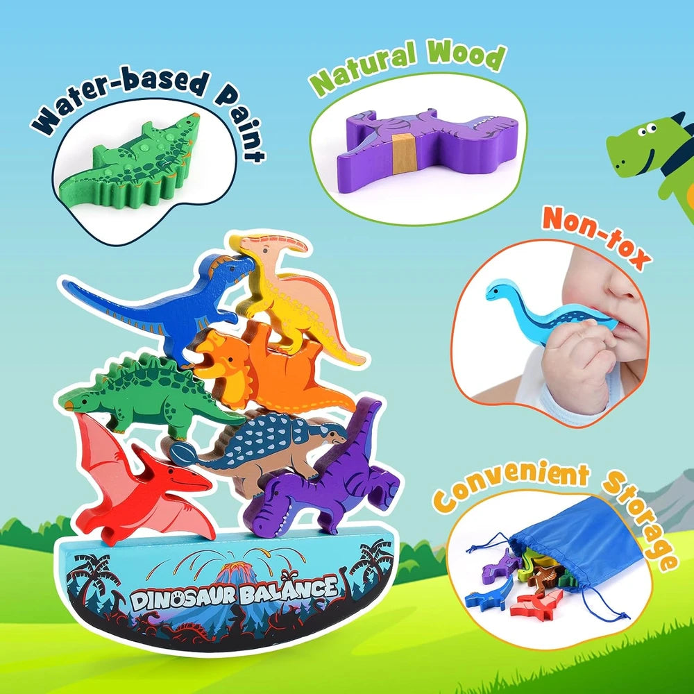 Wooden Dinosaur Stacking Blocks