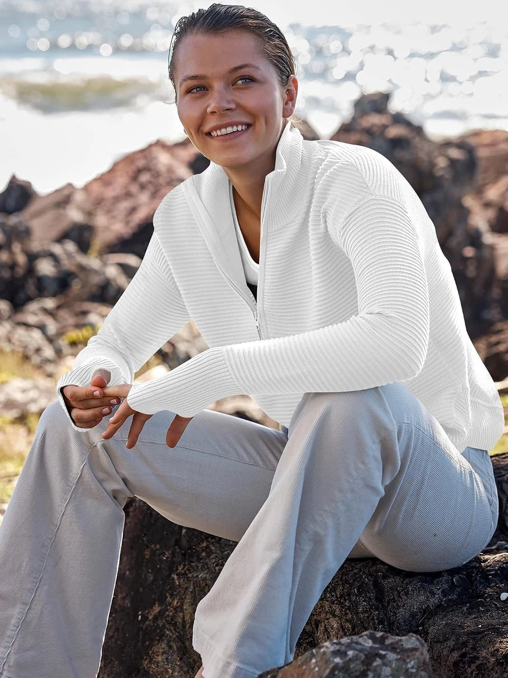 Rib Knit Quarter Zip Pullover