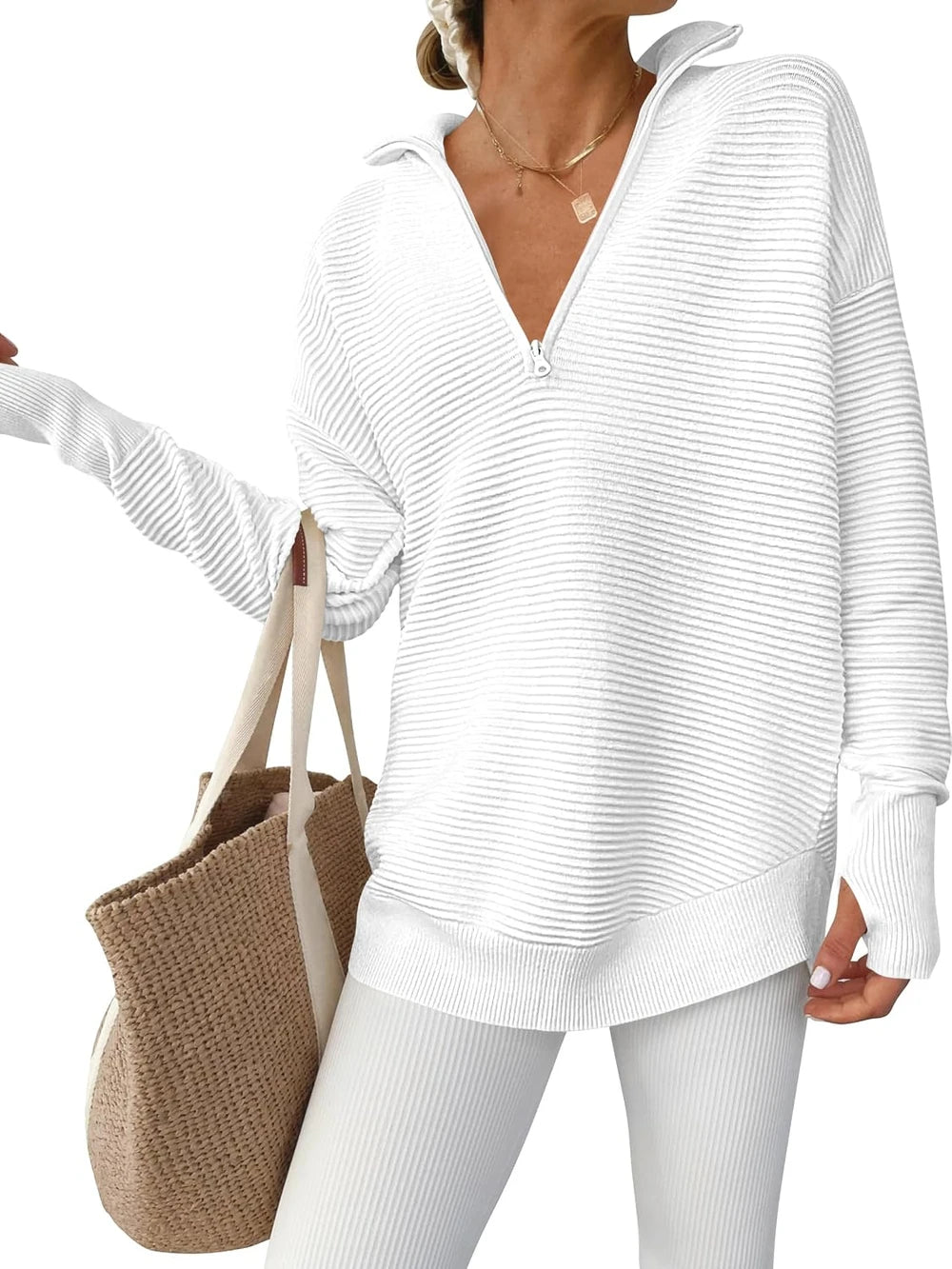 Rib Knit Quarter Zip Pullover