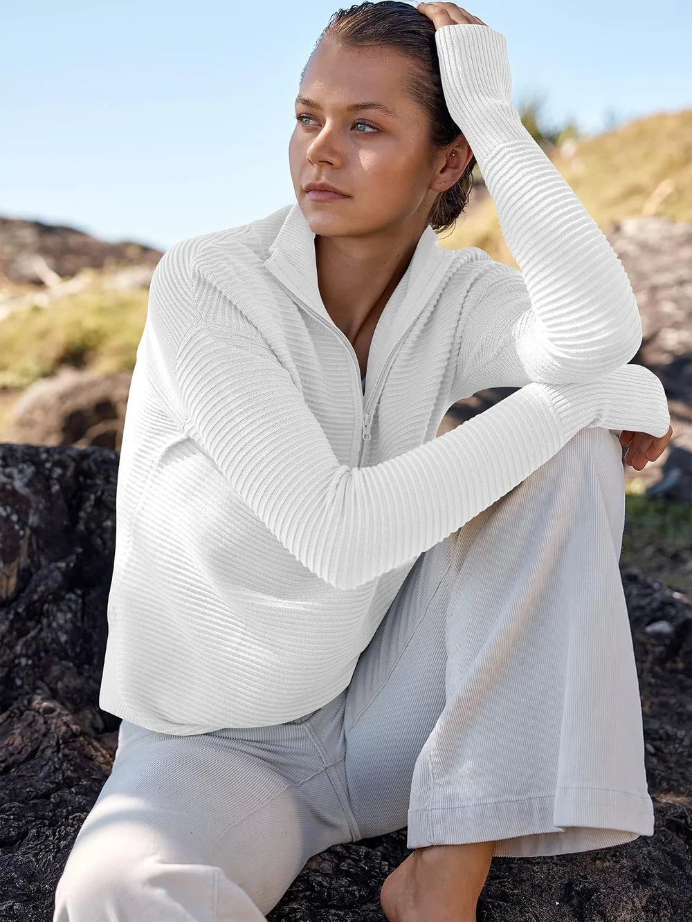 Rib Knit Quarter Zip Pullover