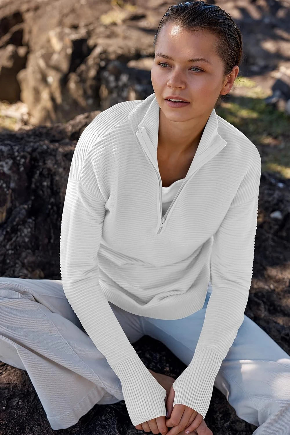 Rib Knit Quarter Zip Pullover