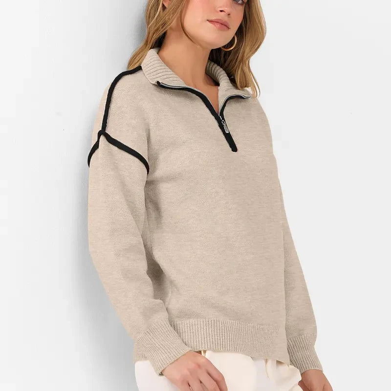 Quarter Zip Collared Knit Sweater