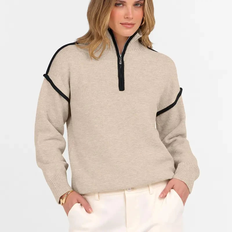 Quarter Zip Collared Knit Sweater