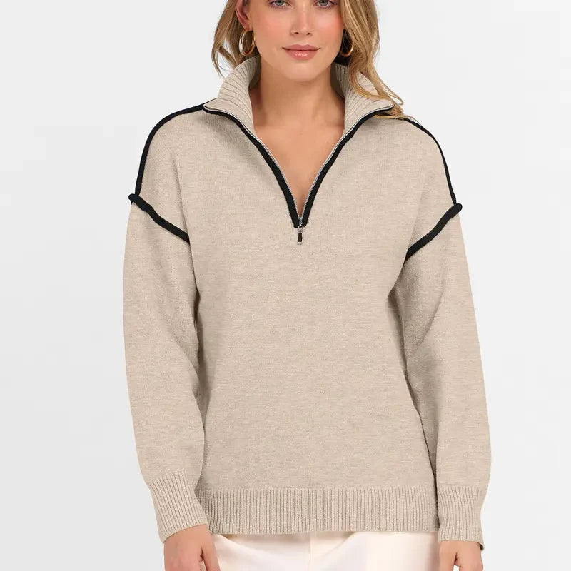 Quarter Zip Collared Knit Sweater