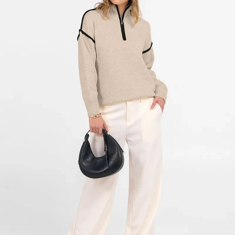 Quarter Zip Collared Knit Sweater