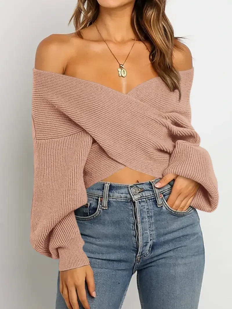 Ribbed Knit Off Shoulder Sweater