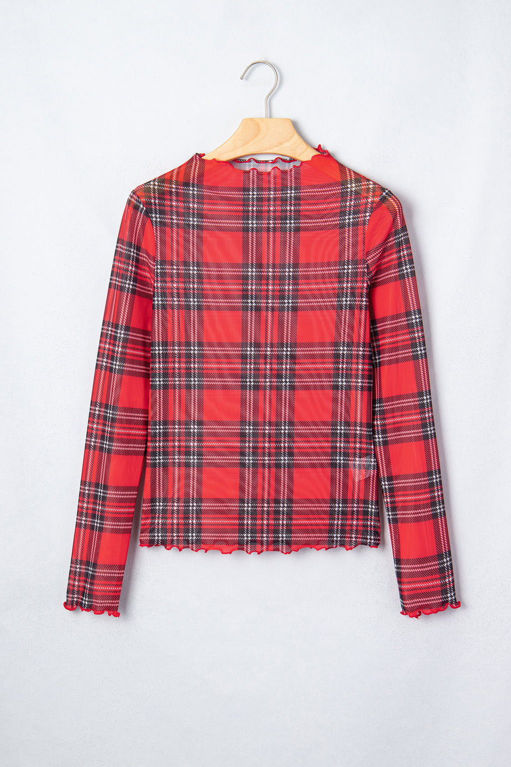 Red Plaid Round Neck Long Sleeve Pullover Top