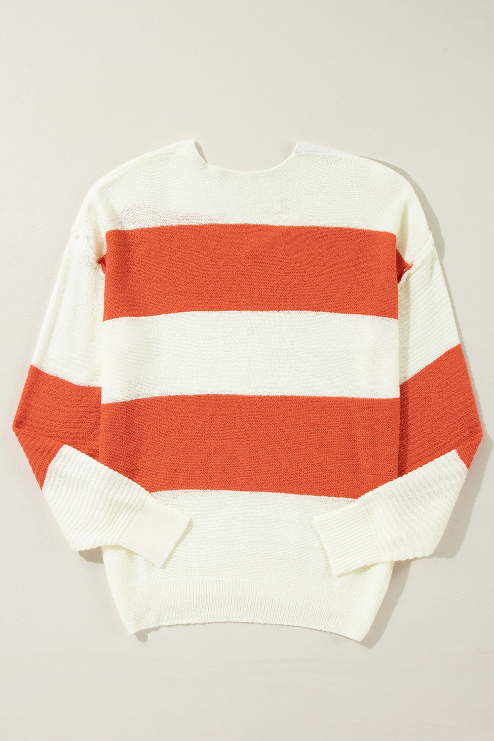 Green Stripe Colorblock V Neck Side Slits Sweater