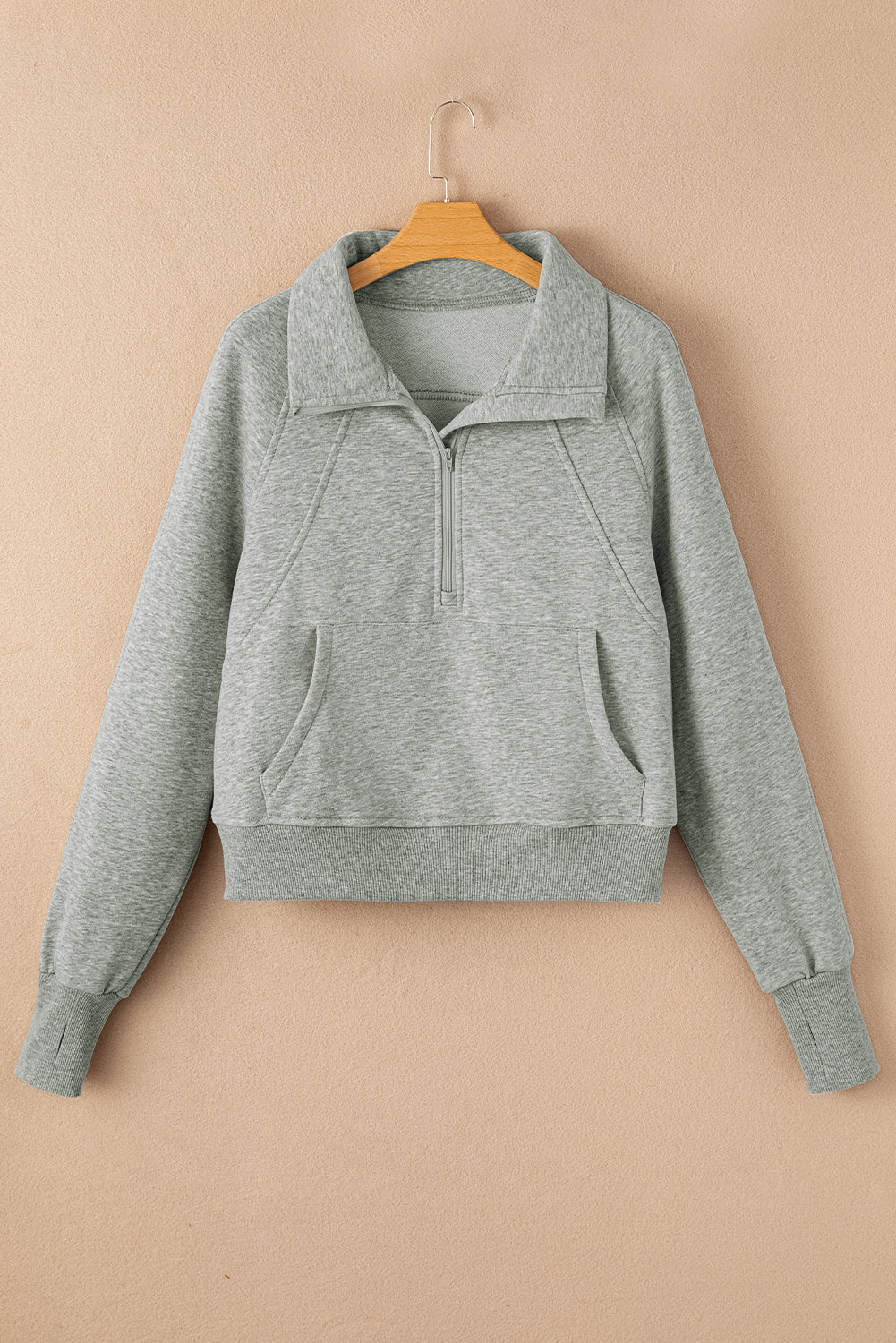 Phalaenopsis Zip Up Stand Collar Ribbed Thumbhole Sleeve Sweatshirt