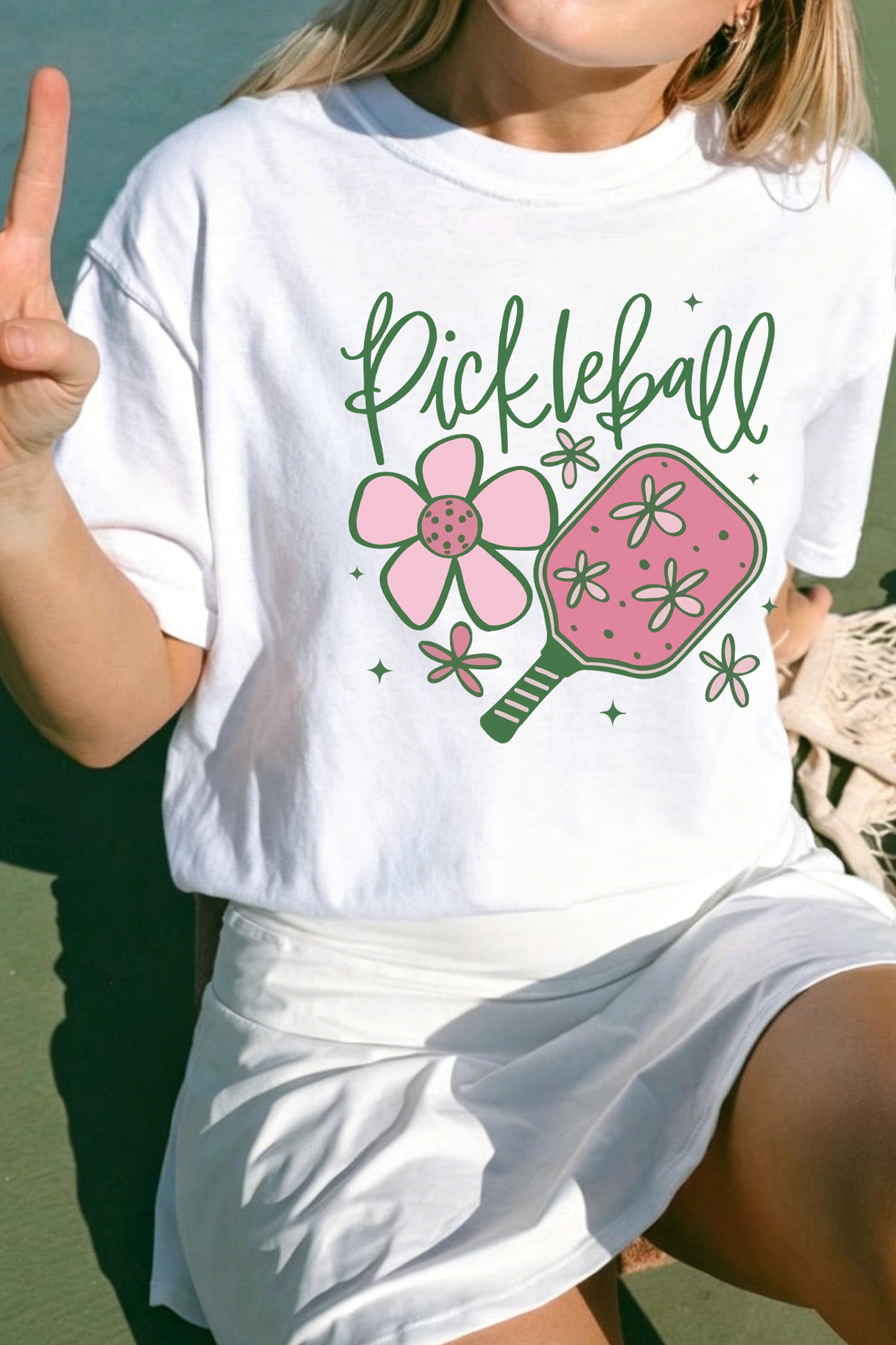 White Pickleball Sweet Flower Printed T Shirt