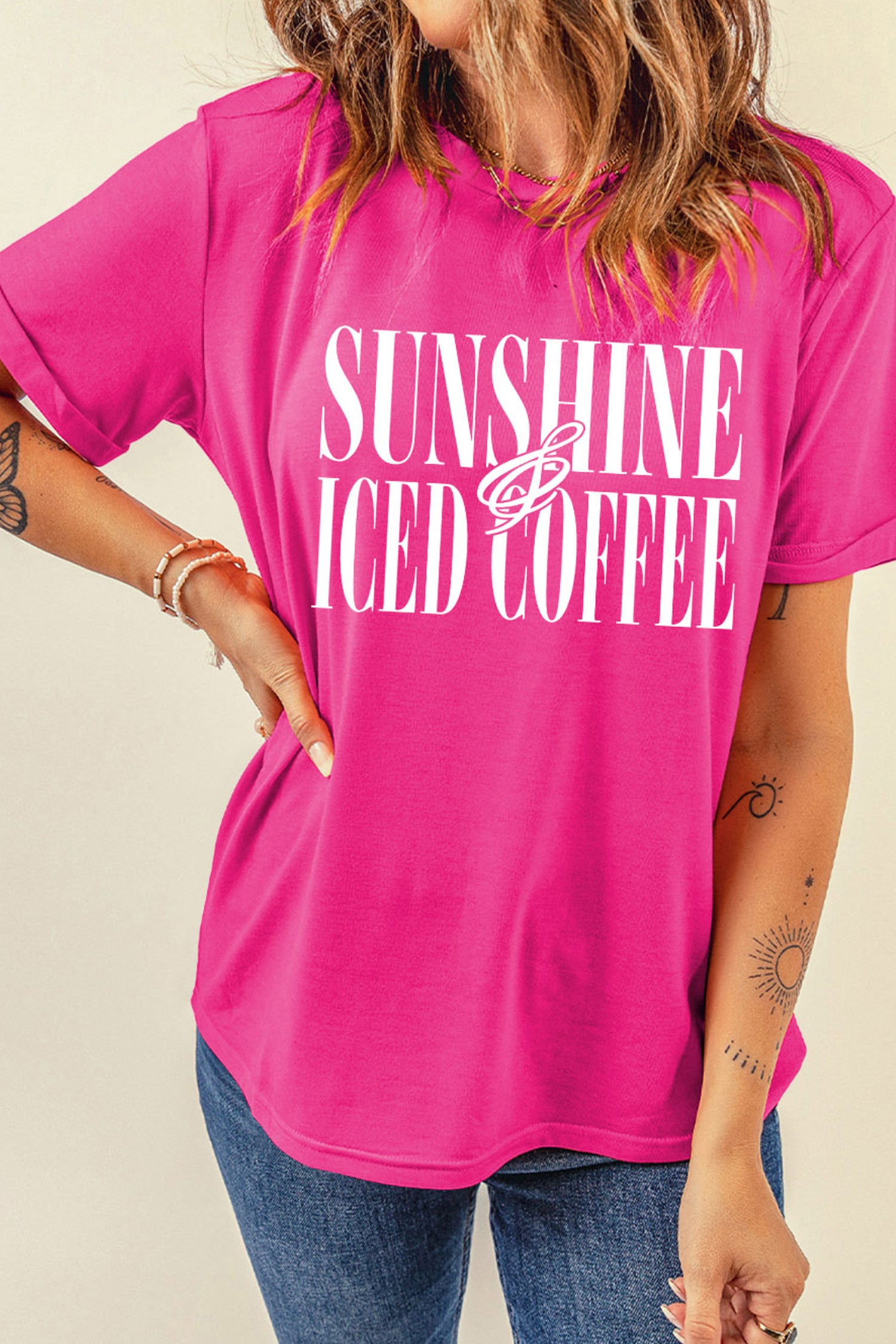 Rose Red SUNSHINE ICED COFFEE Casual Summer T Shirt
