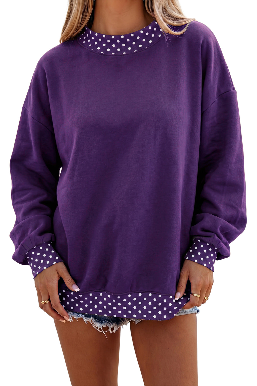 Red Colorblock Polka Dot Contrast Trim Oversized Sweatshirt