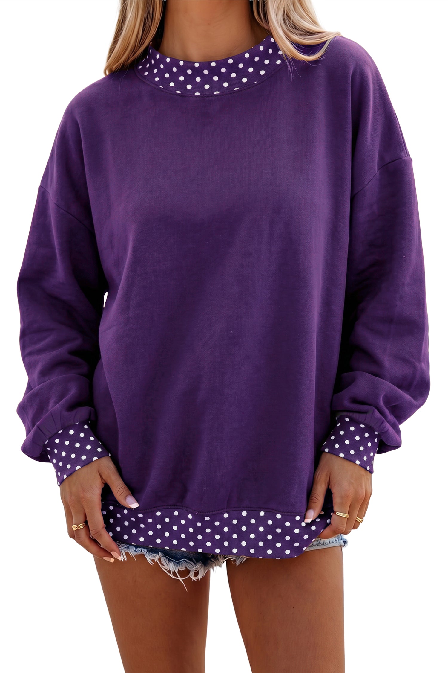 Red Colorblock Polka Dot Contrast Trim Oversized Sweatshirt