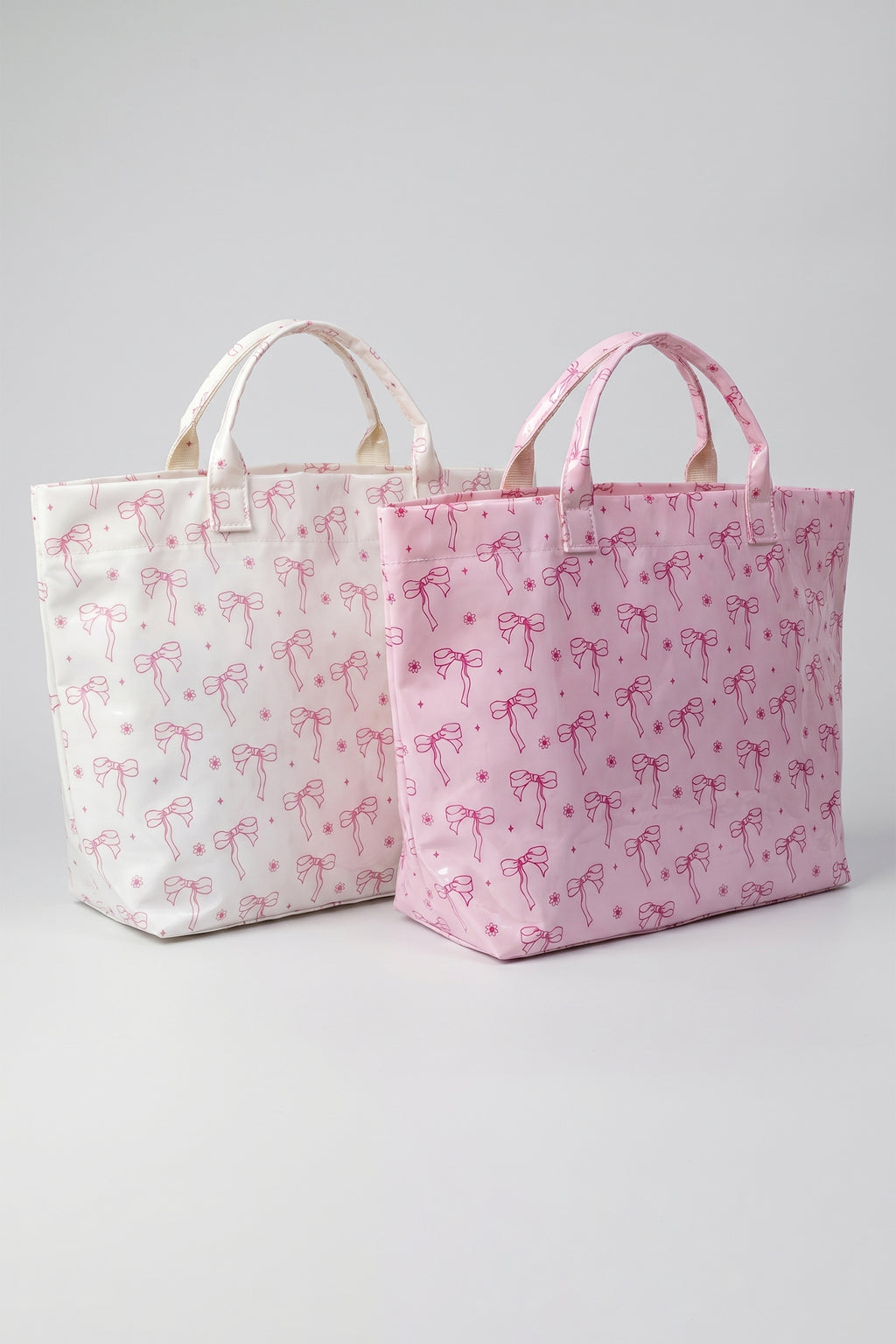 Pink Sweet Bow Flower Printed Sleek Vilnyl Tote Bag