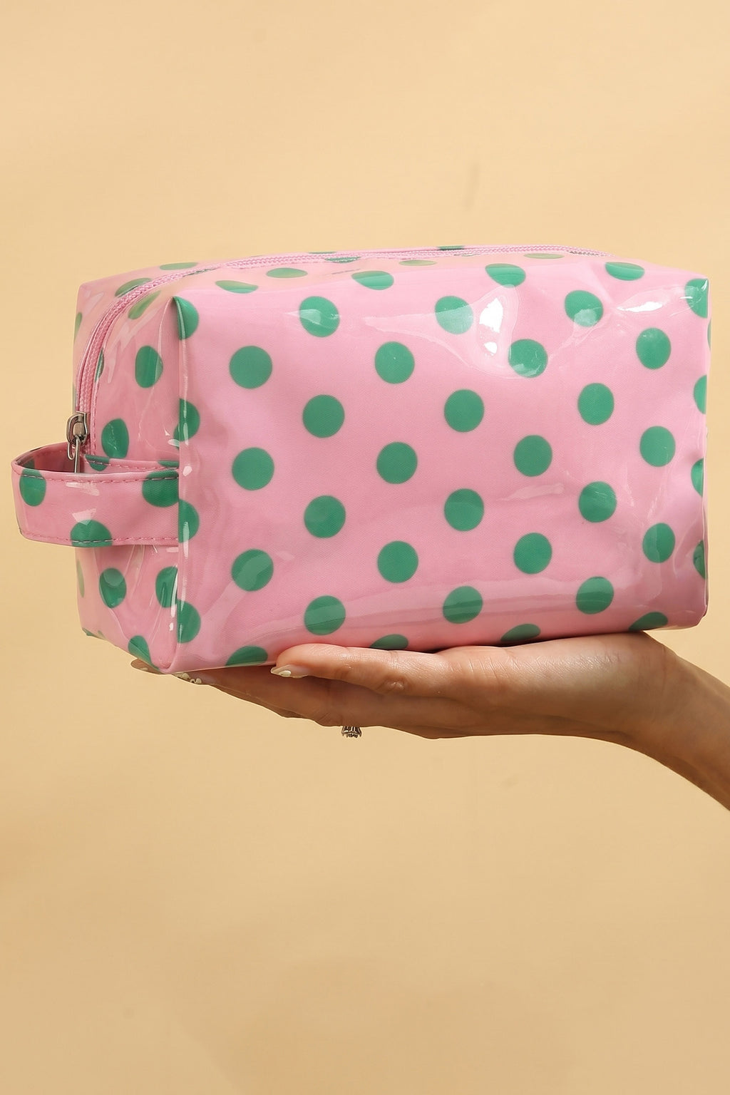 Pink Durable PVC Polka Dot Makeup Bag