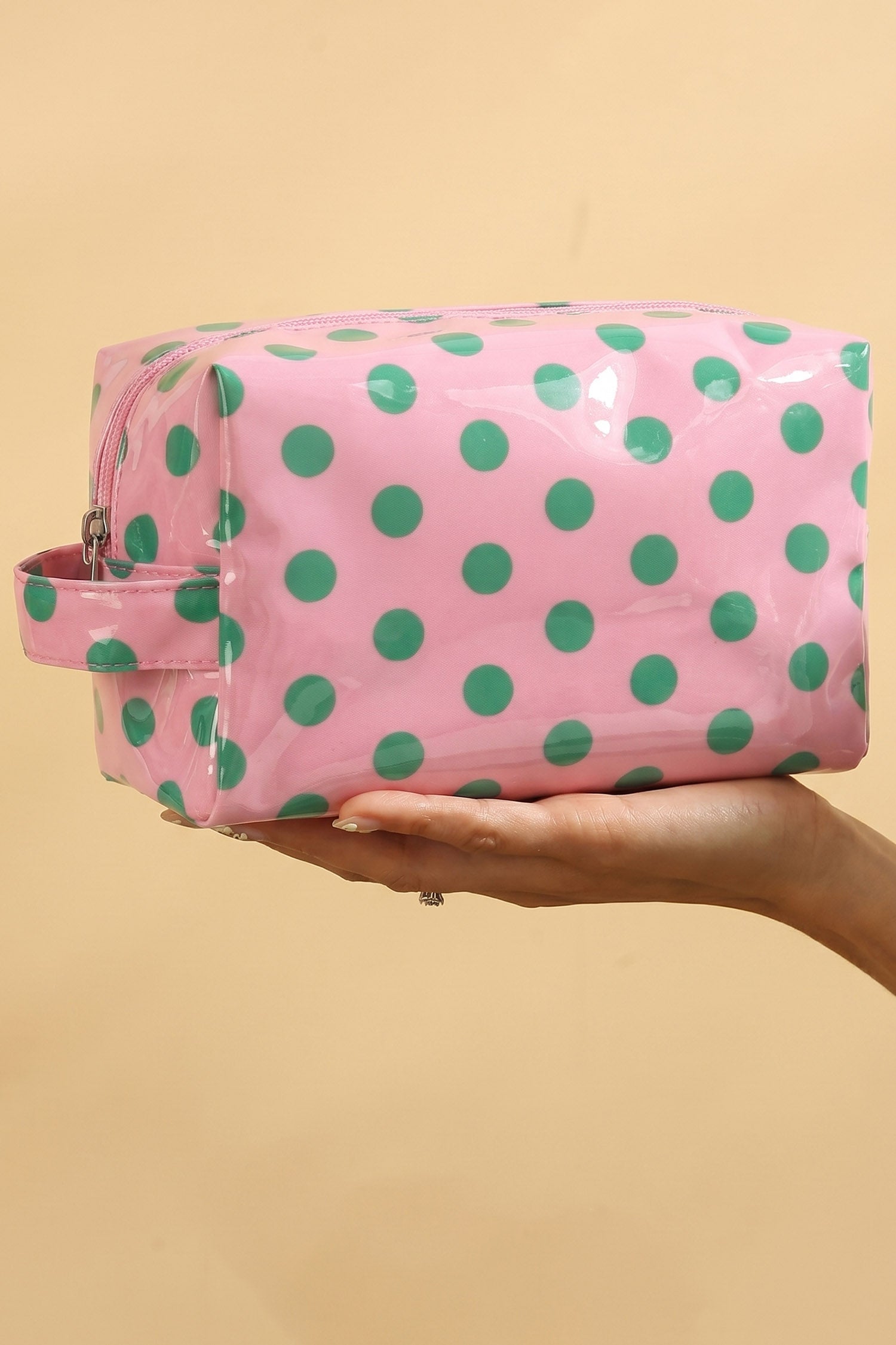 Pink Durable PVC Polka Dot Makeup Bag