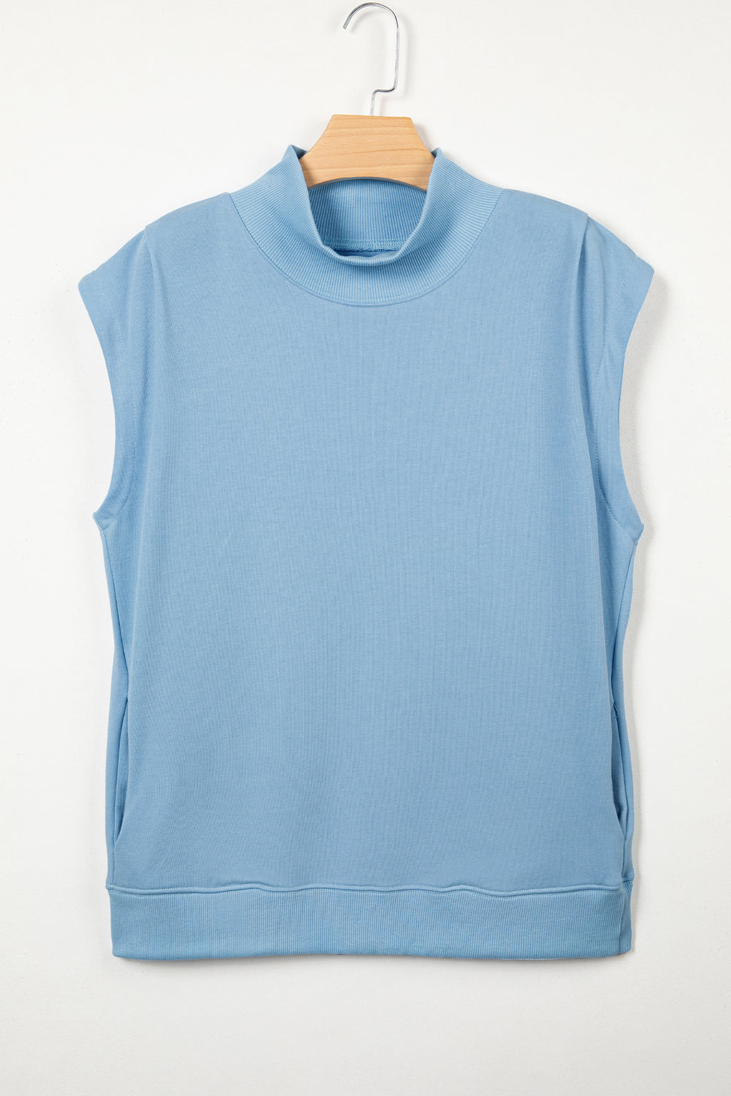 Yellow Solid Color High Neck Cap Sleeve Loose Top