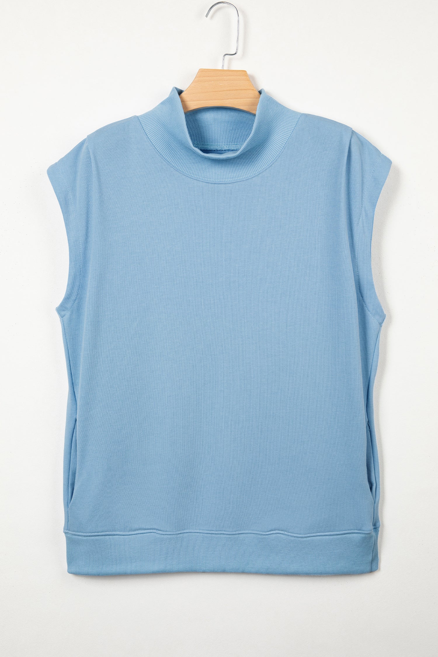 Yellow Solid Color High Neck Cap Sleeve Loose Top