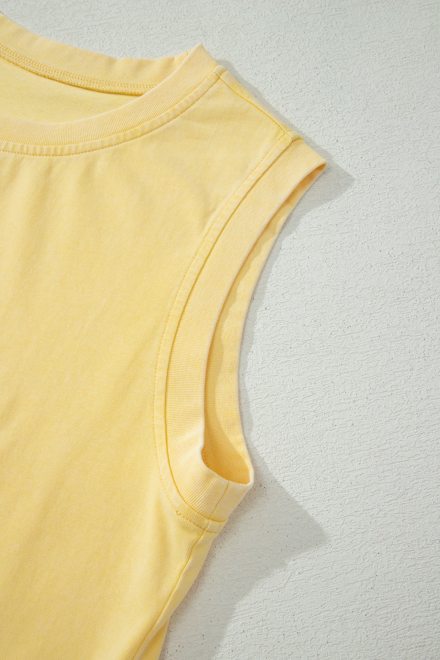 Yellow Cream Solid Color Washed Sleeveless Top Split Skort Cotton 2pcs Outfit