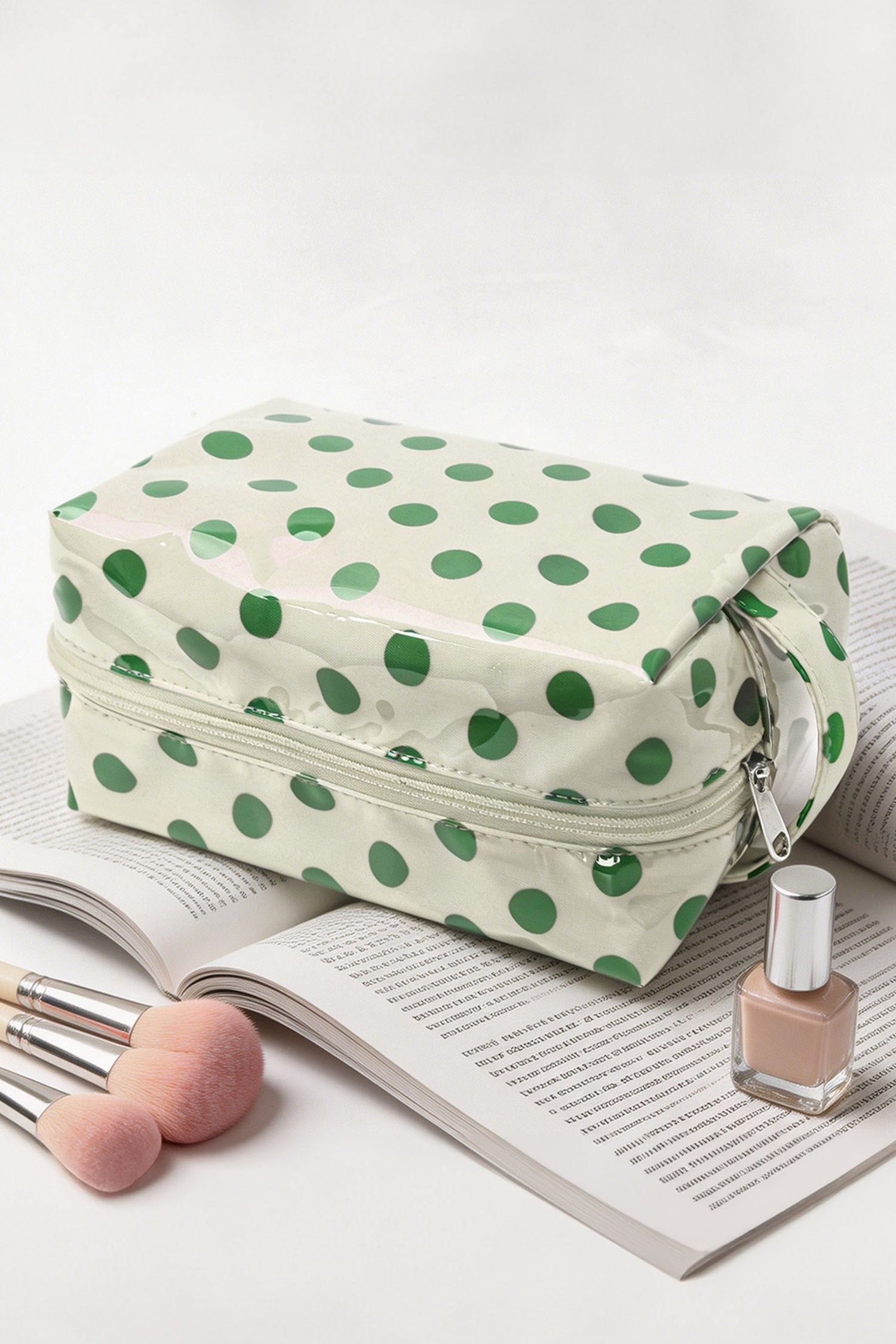 Pink Durable PVC Polka Dot Makeup Bag