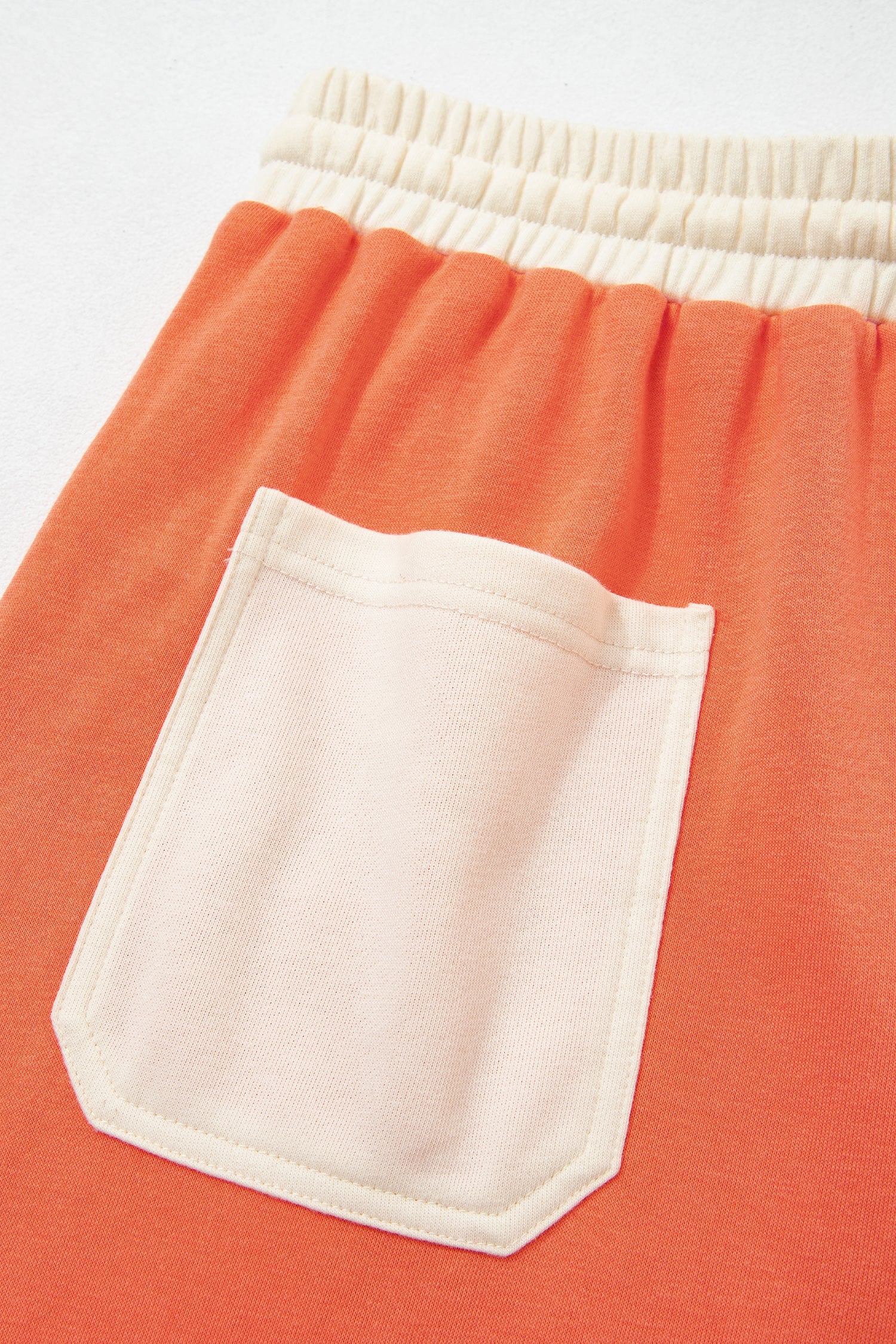 Russet Orange Raw Seam Colorblock Wide Leg Ankle Length Casual Pants