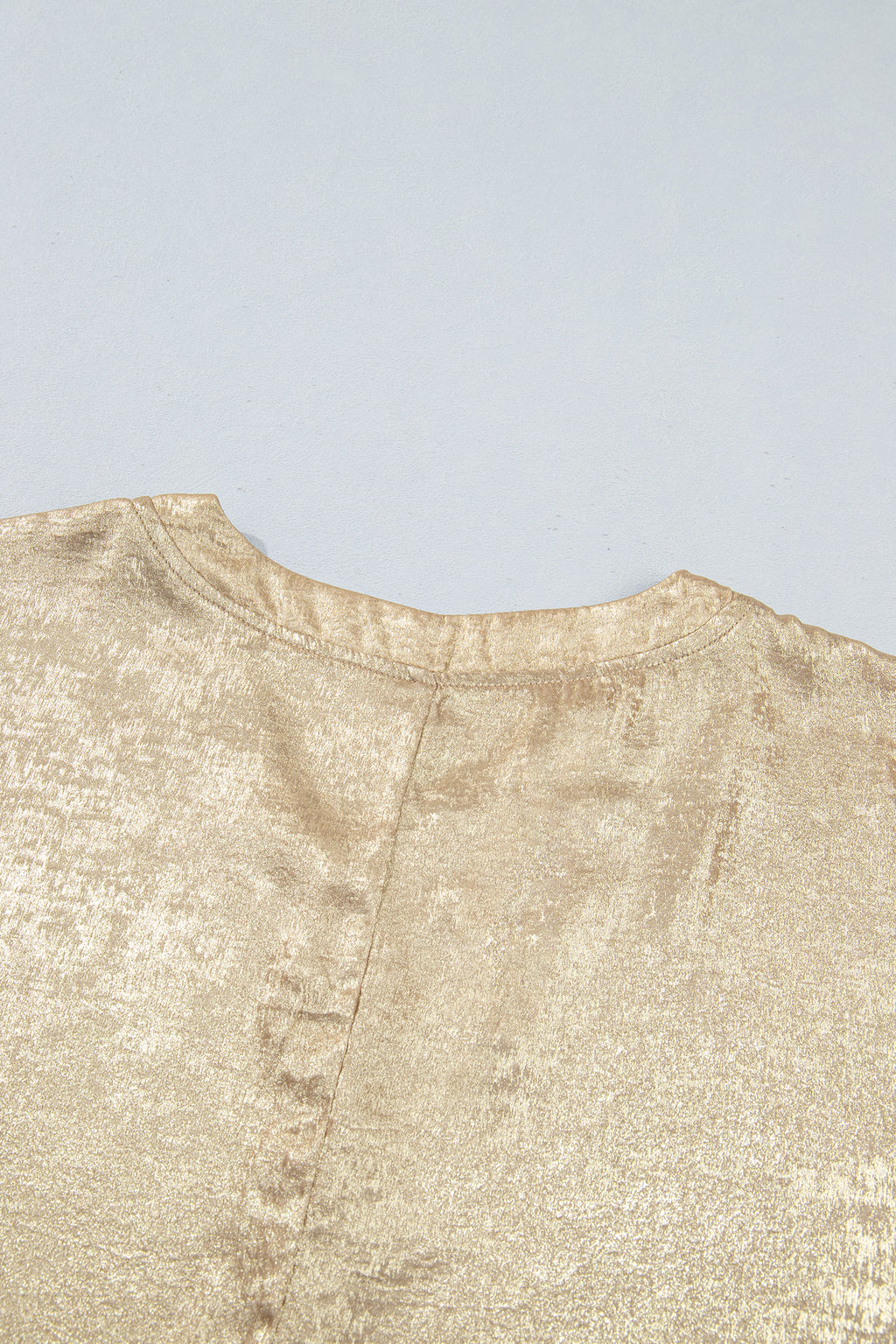 Parchment Metallic V Neck Button Cuffed Long Sleeve Dolman Blouse