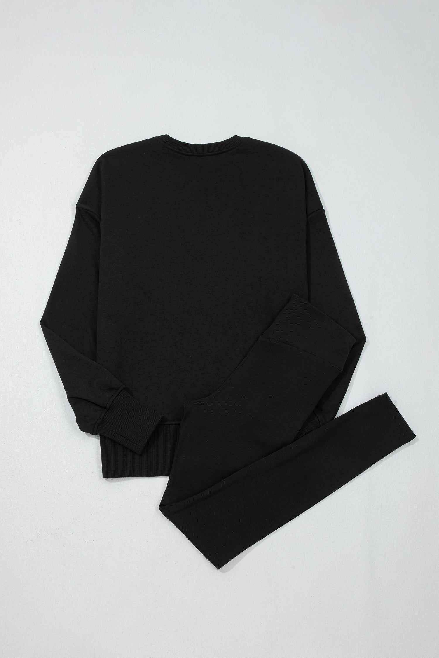 Orchid Mist Solid Color Oversized Slit Sweatshirt Ribbed Leggings Set