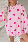 Pink Polka Dot Print Contrast Detail Oversized Tunic Sweatshirt