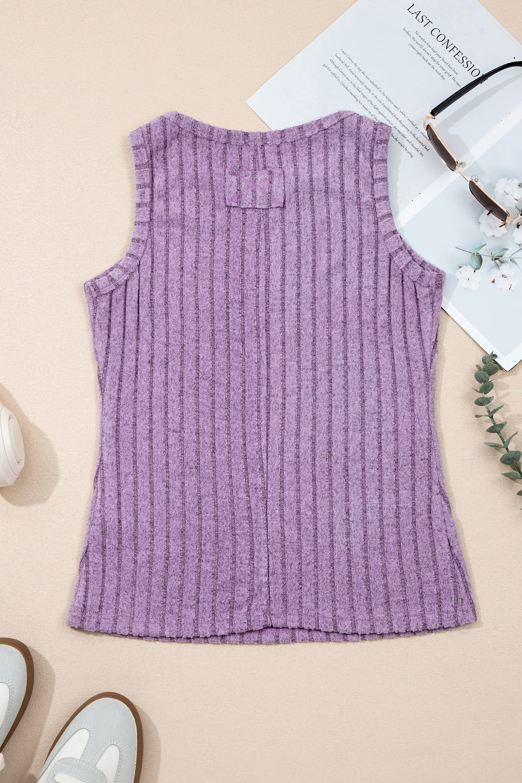 Camel Slim Ribbed Mineral Wash Tank Top