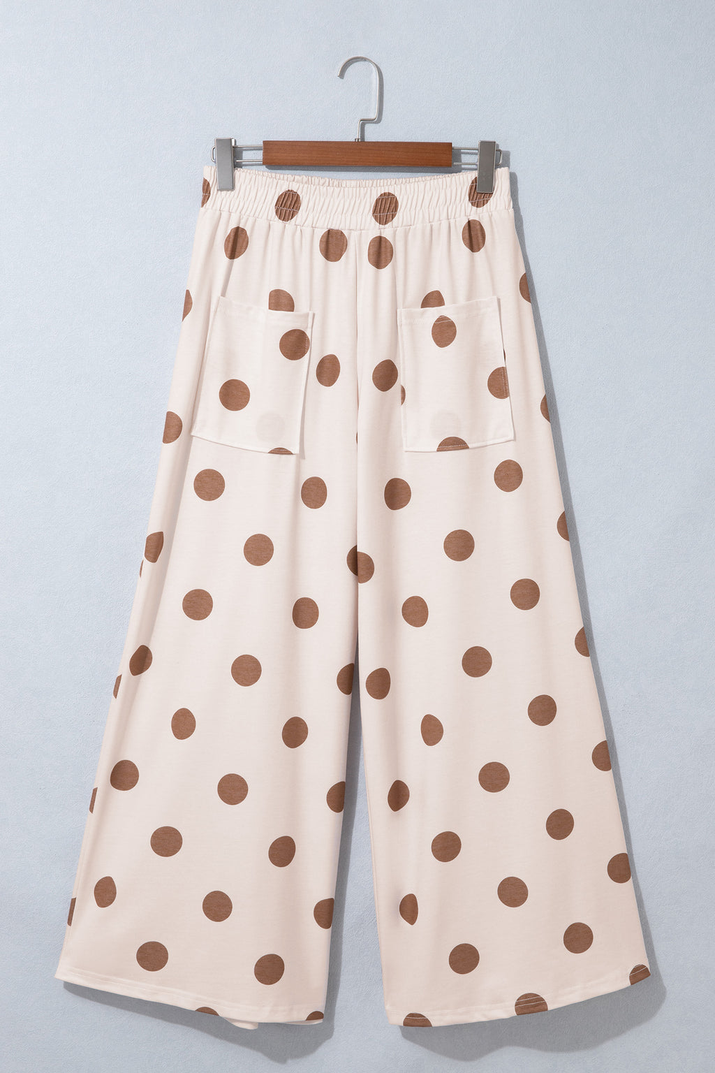 Beige Polka Dot Wide Leg Elastic Waist Casual Pants