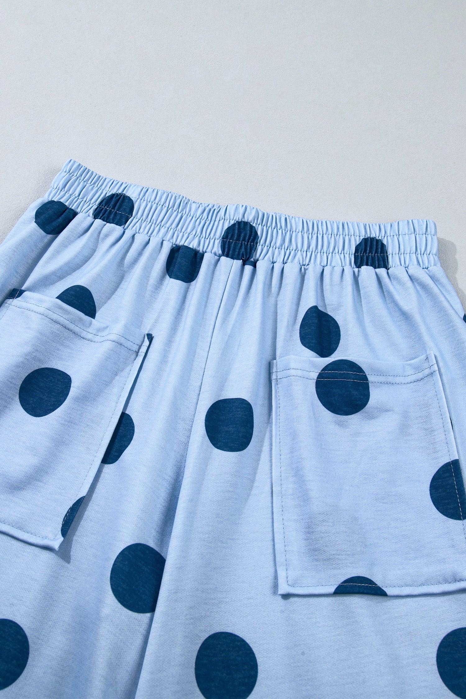 Beige Polka Dot Wide Leg Elastic Waist Casual Pants