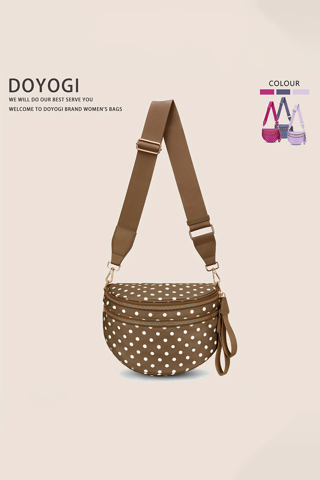 Vineyard Green Abstract/ Camouflage/ Polka Dot/ Leopard Print Double Zip Fashion Crossbody Bag