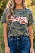 Multicolour Stylish Camouflage Print America Patriotic Tee