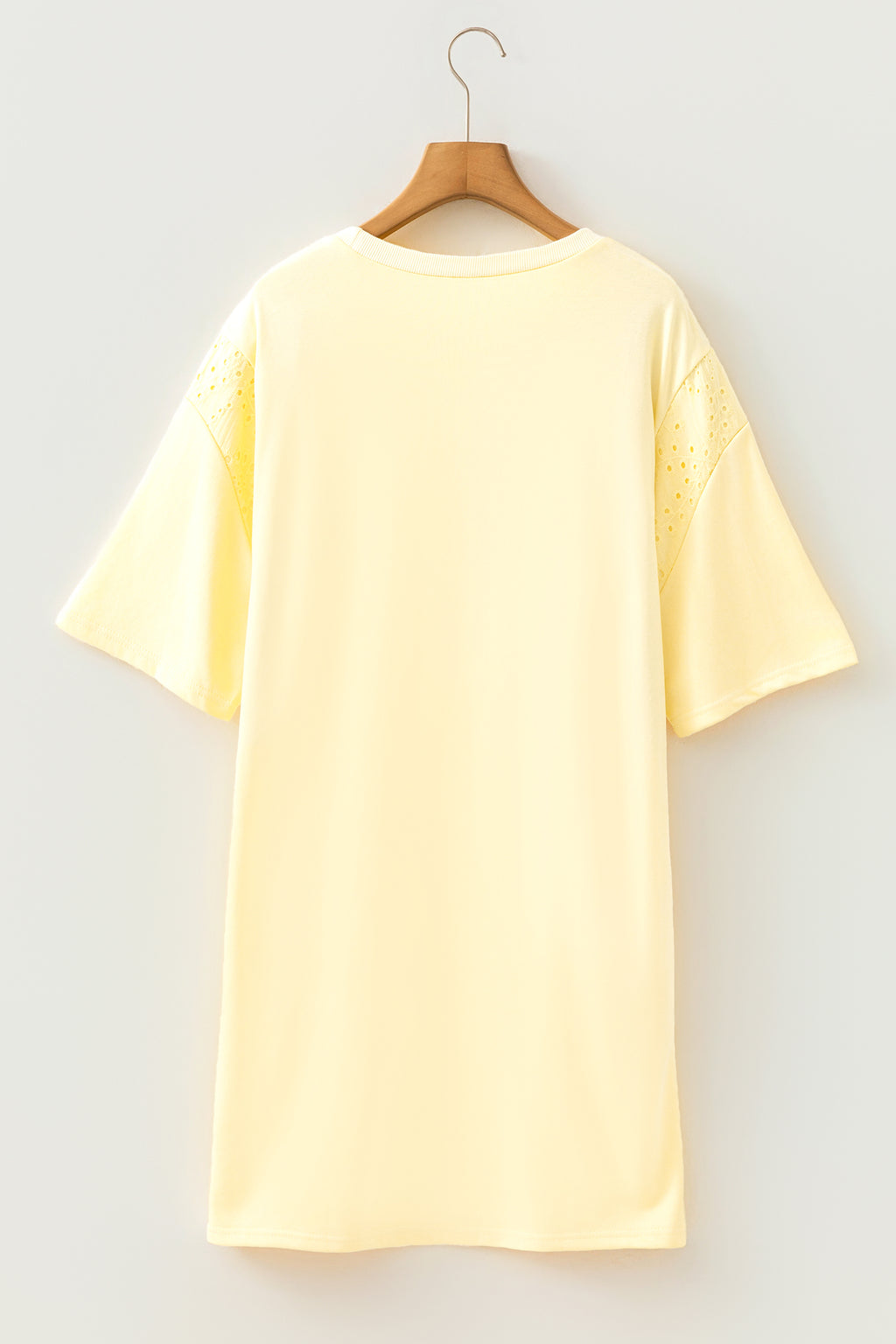 Yellow Cream Eyelet Embroidered Lace Splicing Sleeve Loose T Shirt Dress