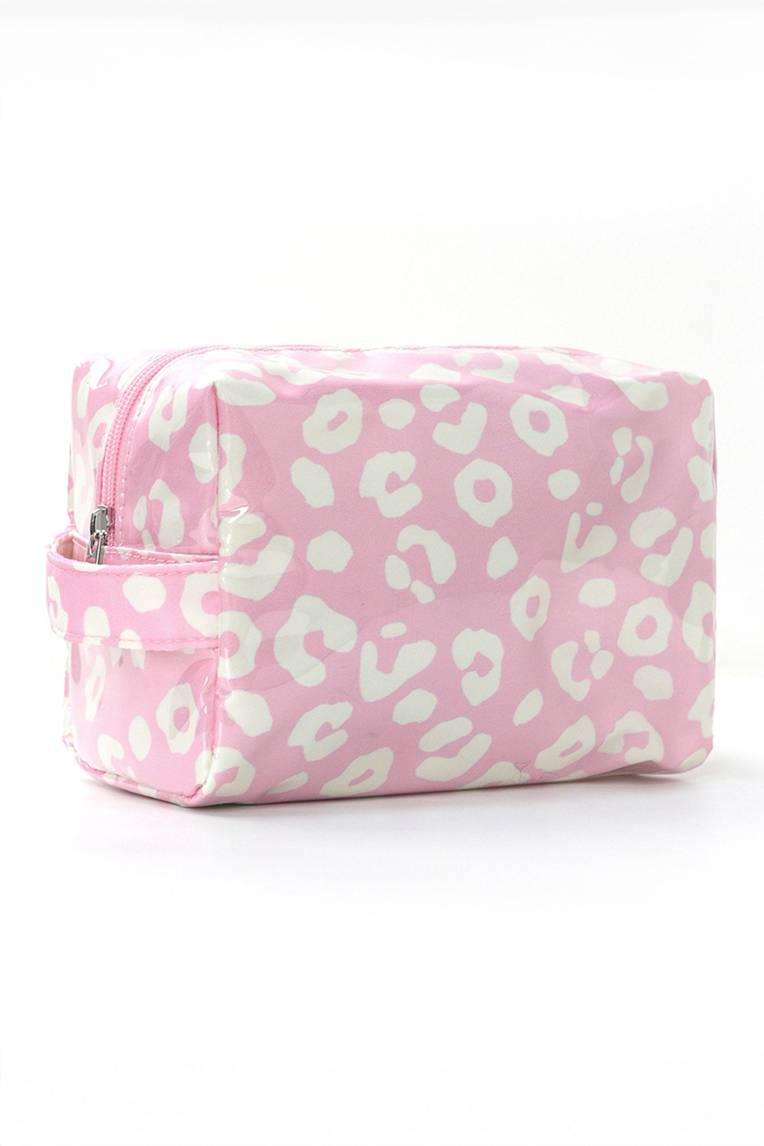 Light Pink Leopard Print PVC Travel Makeup Organizer Cosmetic Bag